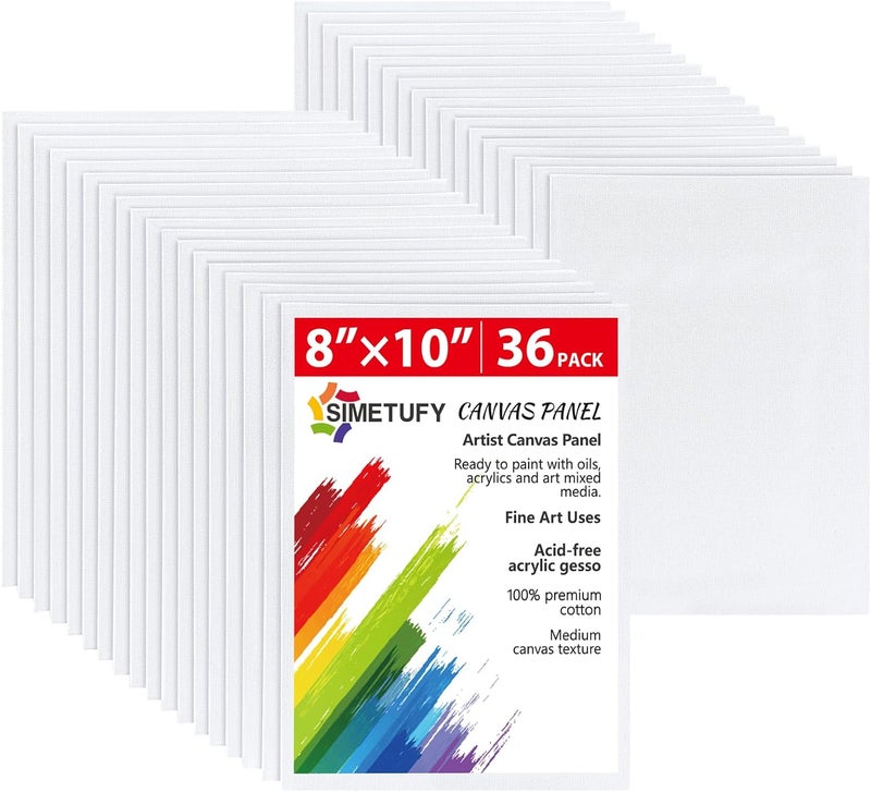Simetufy 36 Pack 8x10 Inch Canvas Boards for Painting, Blank Canvas Panels Gesso Primed Acid-Free 100% Cotton for Acrylics Oil Watercolor Tempera Paints - Image 1